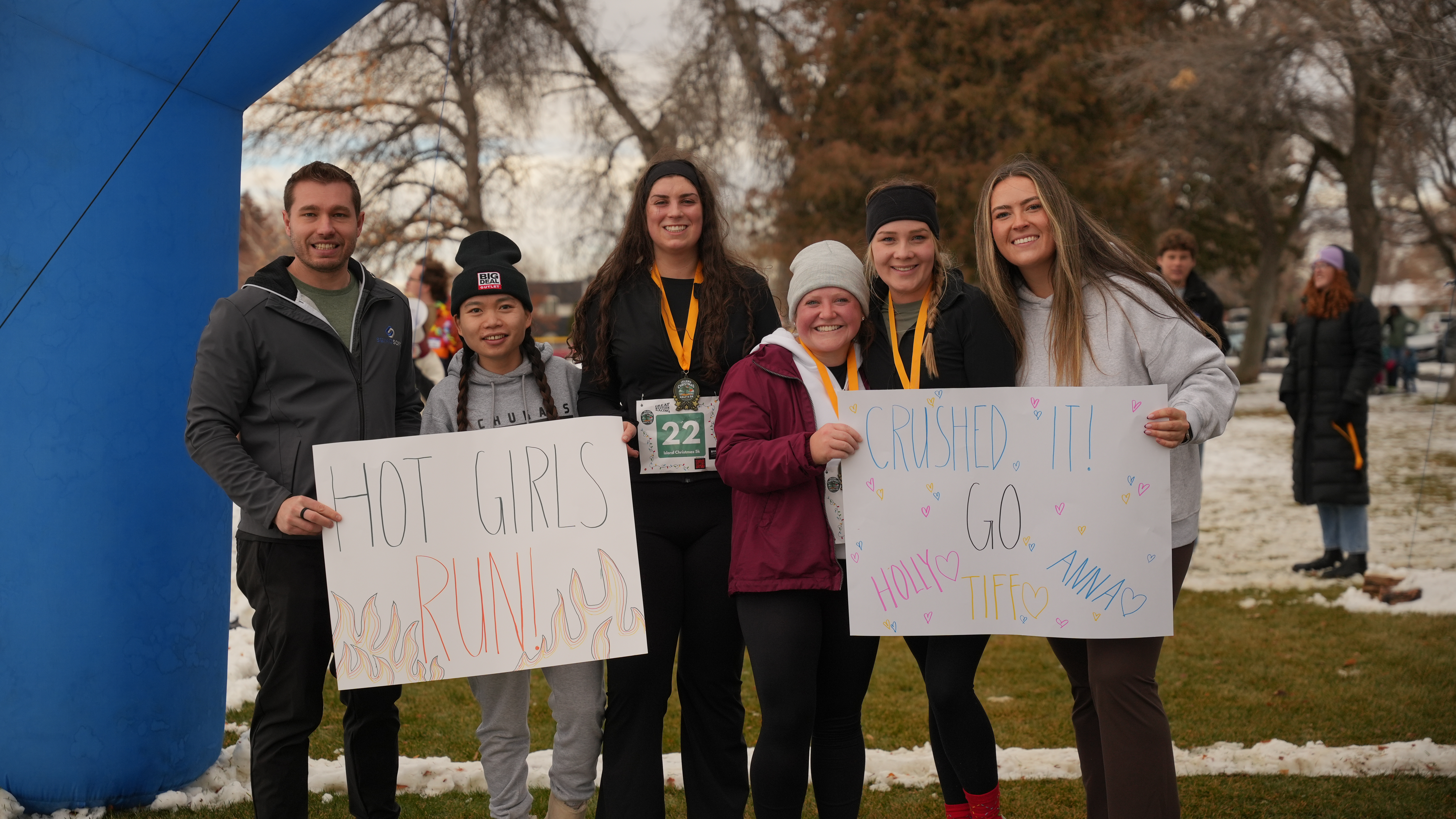 group holding signs