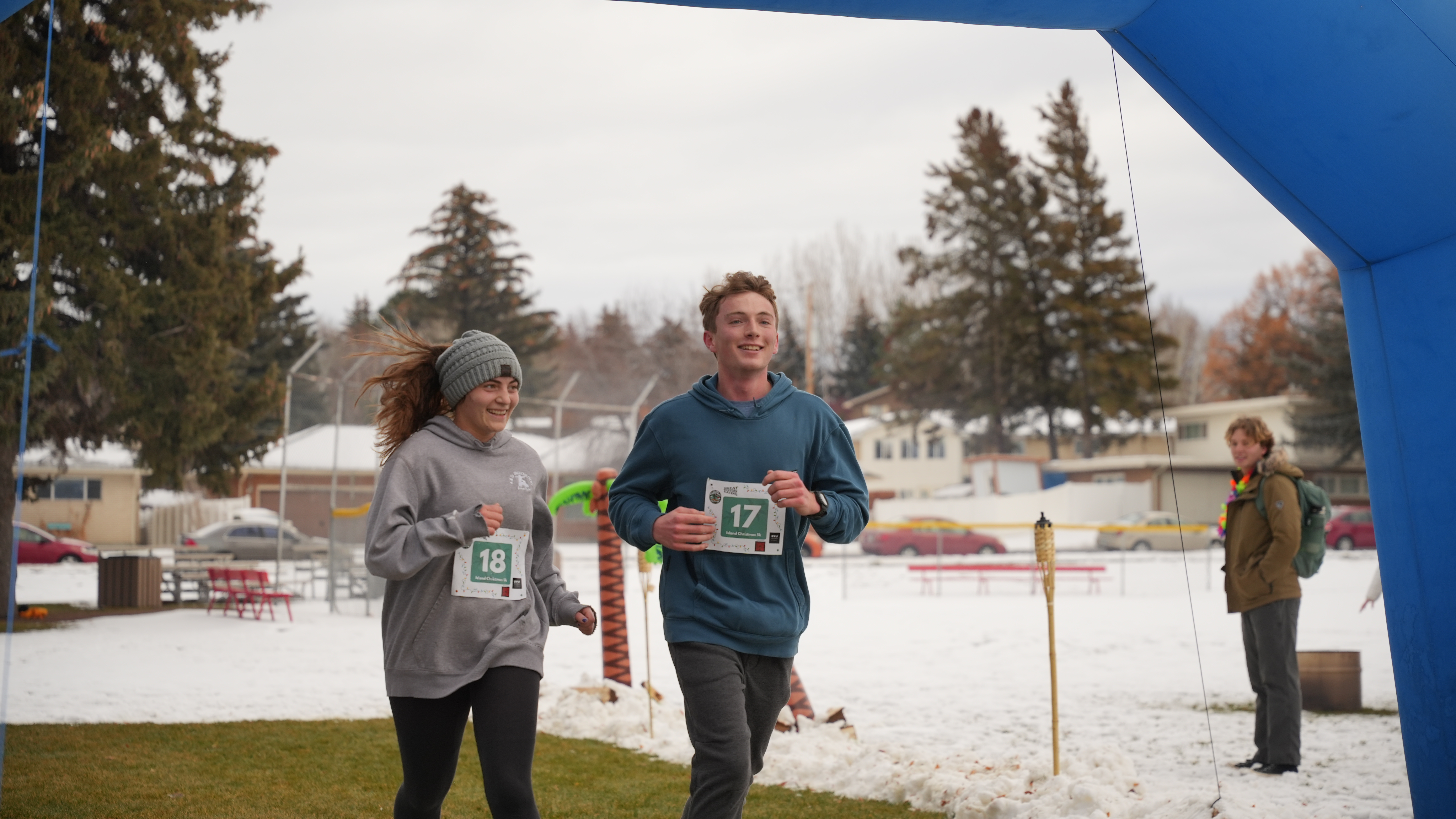 two people finishing together